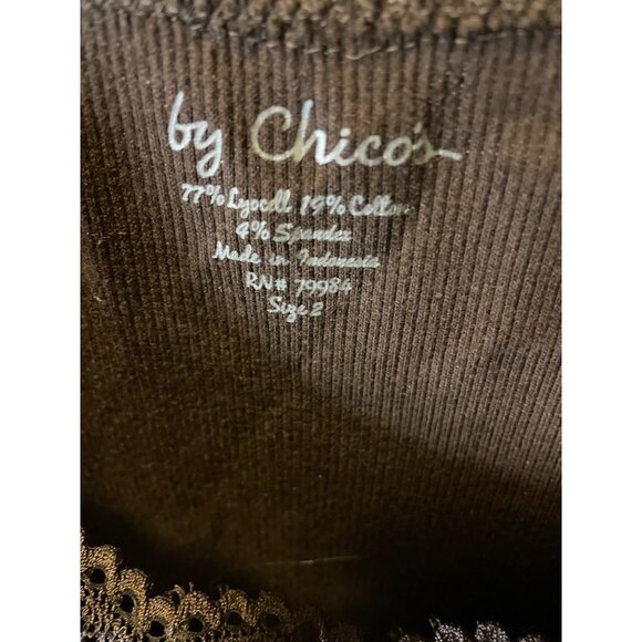Chico's Brown Ribbed Lacy Detail Scoop Neck Pullover Tank Top Sz L - Picture 7 of 8